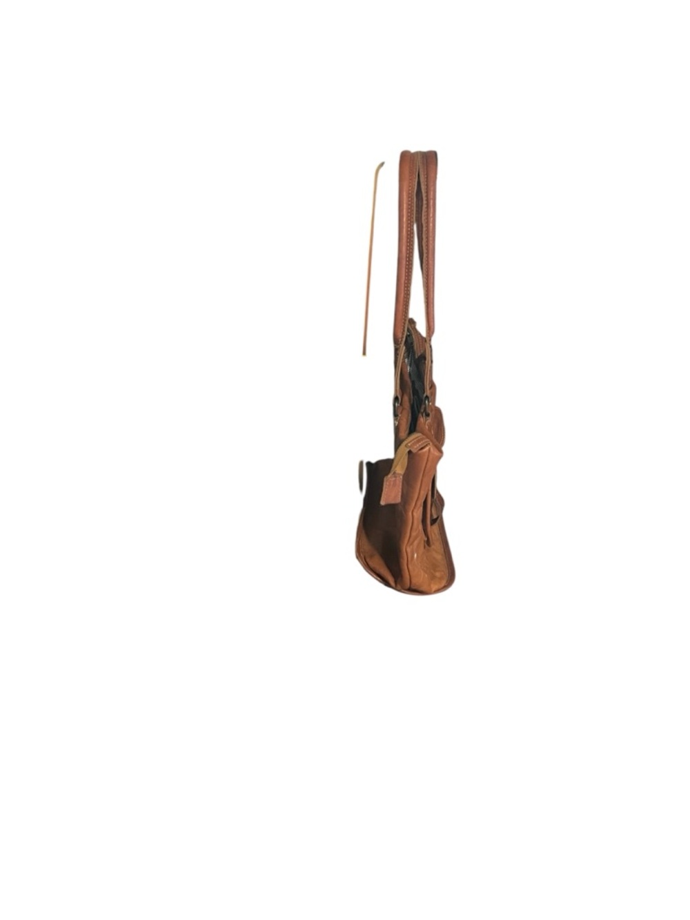 Vintage Boho Tan Full-Grain Leather Tote Bag w/ Buckle Pocket - Picture 5 of 7